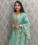 Pastel Green Color Premium Mul Chanderi Silk Embroidery 3 Piece Salwar Set with Lining /  ESS396