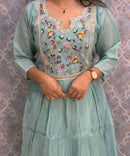 Pastel Green Color Premium Mul Chanderi Silk Embroidery 3 Piece Salwar Set with Lining /  ESS396