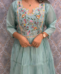 Pastel Green Color Premium Mul Chanderi Silk Embroidery 3 Piece Salwar Set with Lining /  ESS396