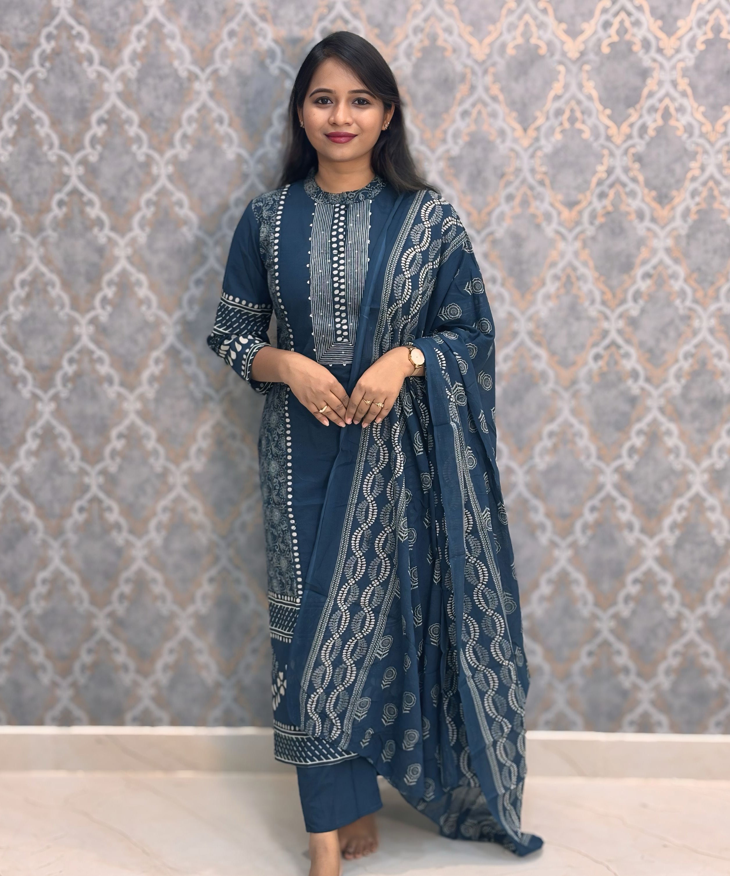 Blue Color Mul Cotton 3 Piece Salwar Set / ESS383