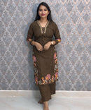 Brown Color Mul Cotton Floral Embroidery 3 Piece Salwar Set with Pocket /  ESS368