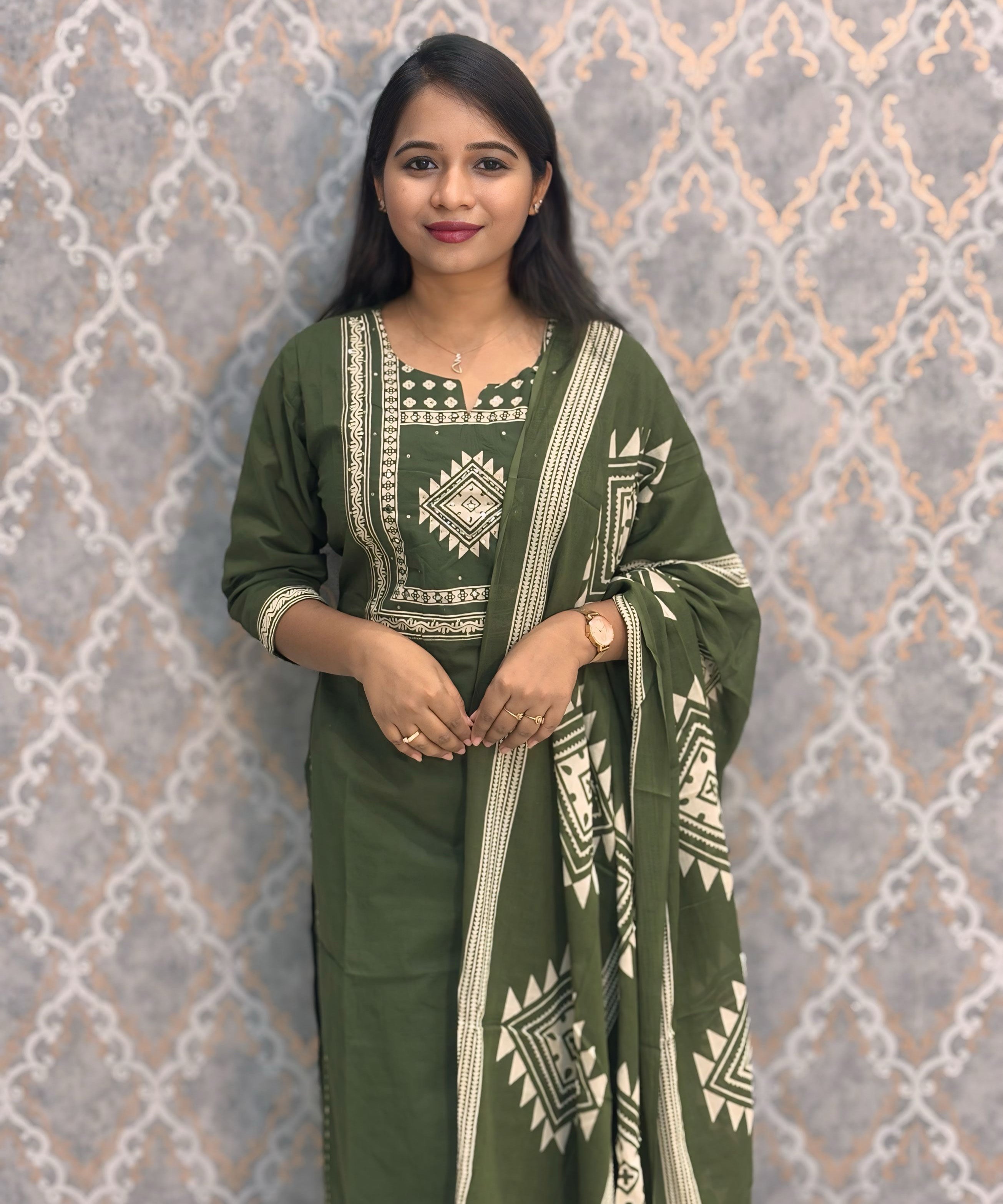 Light Green Color Mul Cotton 3 Piece Salwar Set / ESS383