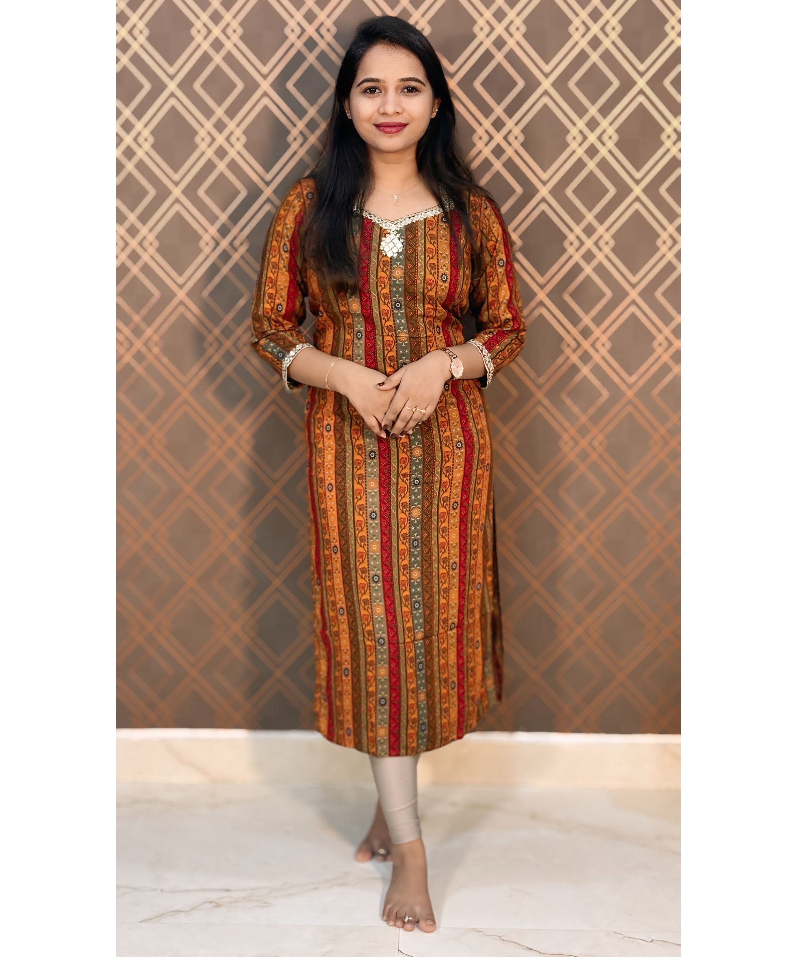 Mustard Yellow Premium Mirror Work Kurti / NSS174