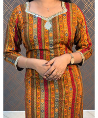 Mustard Yellow Premium Mirror Work Kurti / NSS174