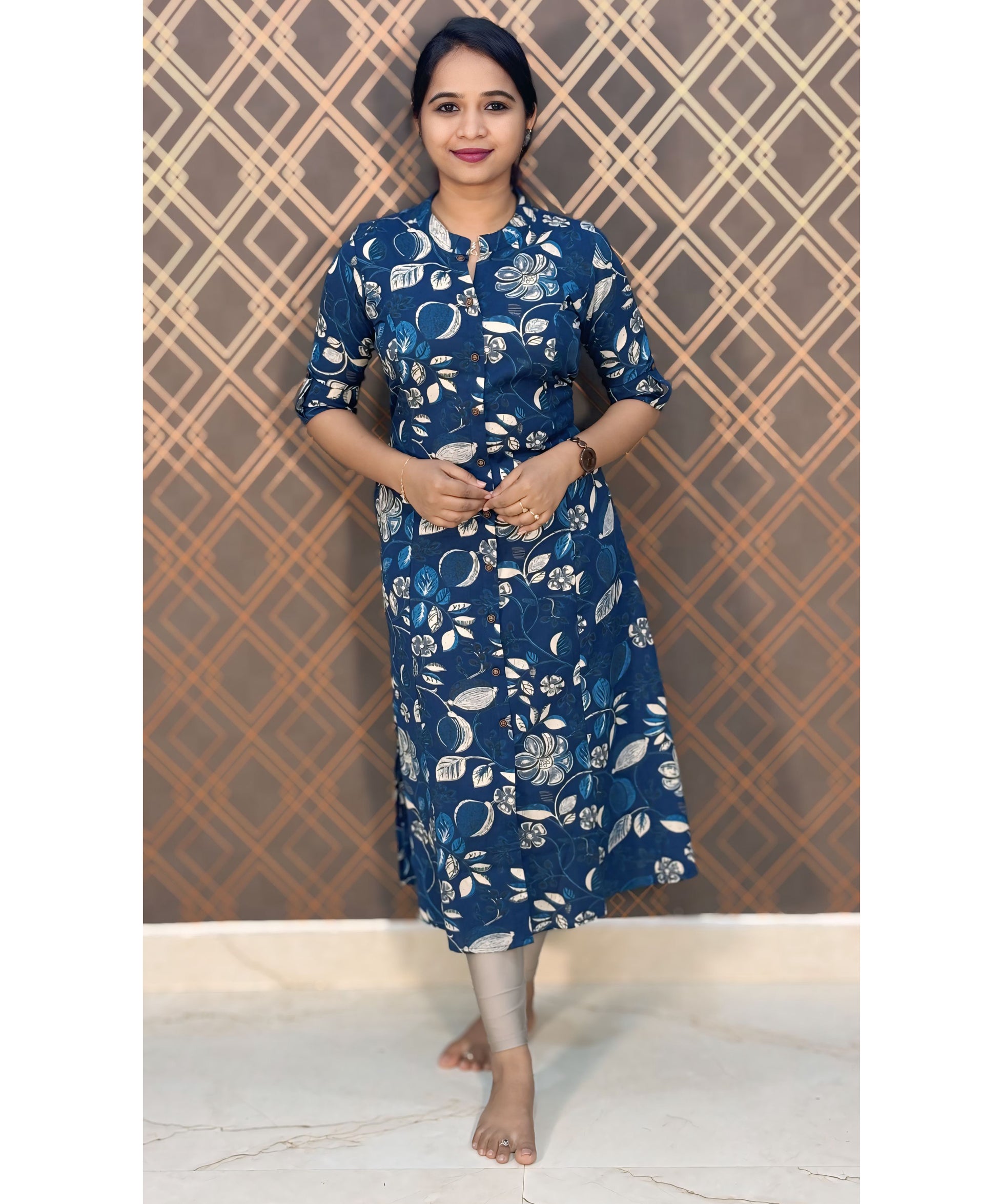 Navy Blue A Line Collar Kurti / RCC165