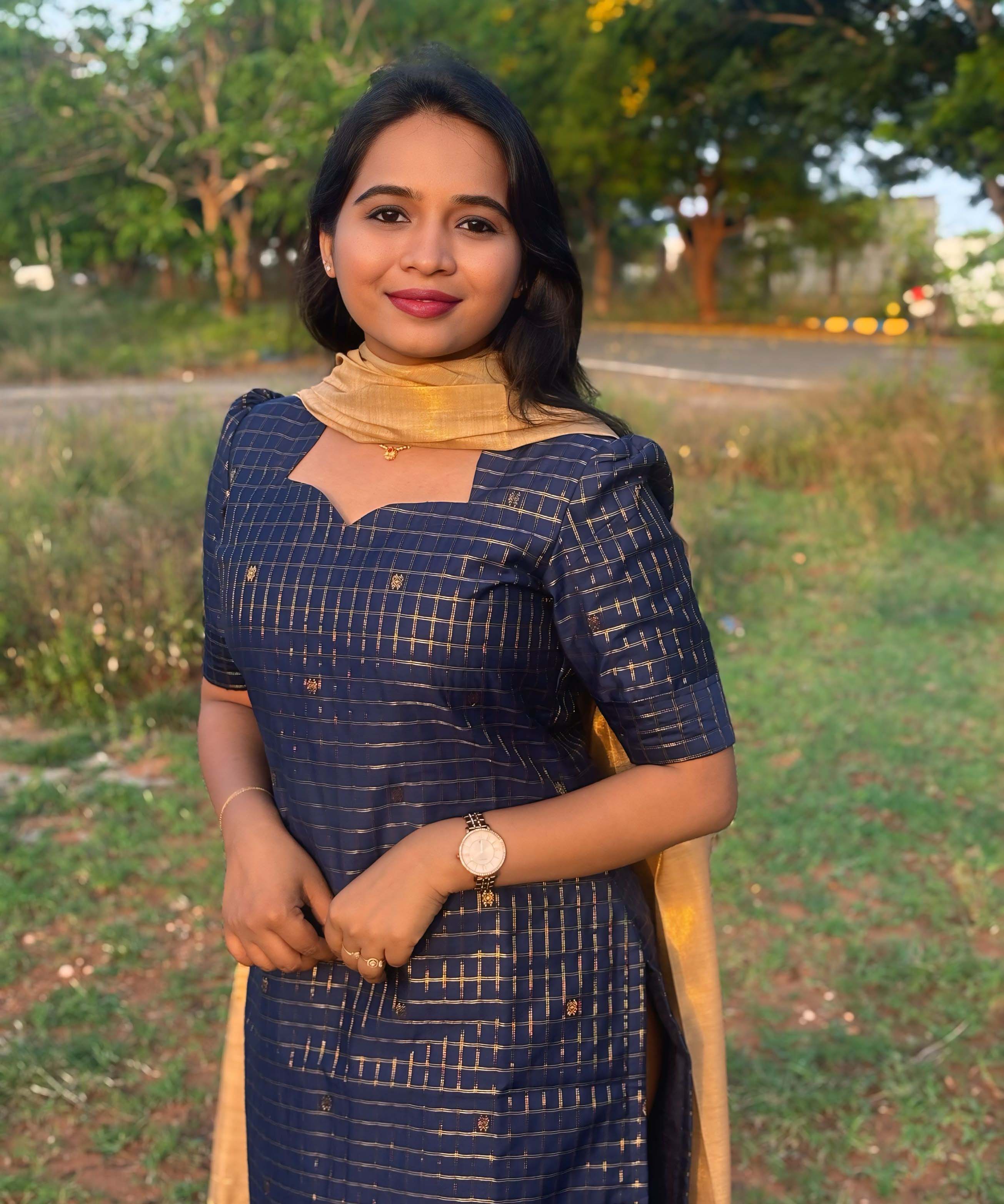 Navy Blue and Golden Color Premium Handloom Raw Silk Kurti and Dupatta (Pre-Order) / PC002