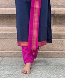 Navy Blue and Pink Color Premium Handloom Mangalagiri Cotton Salwar Set with Pocket / PC004