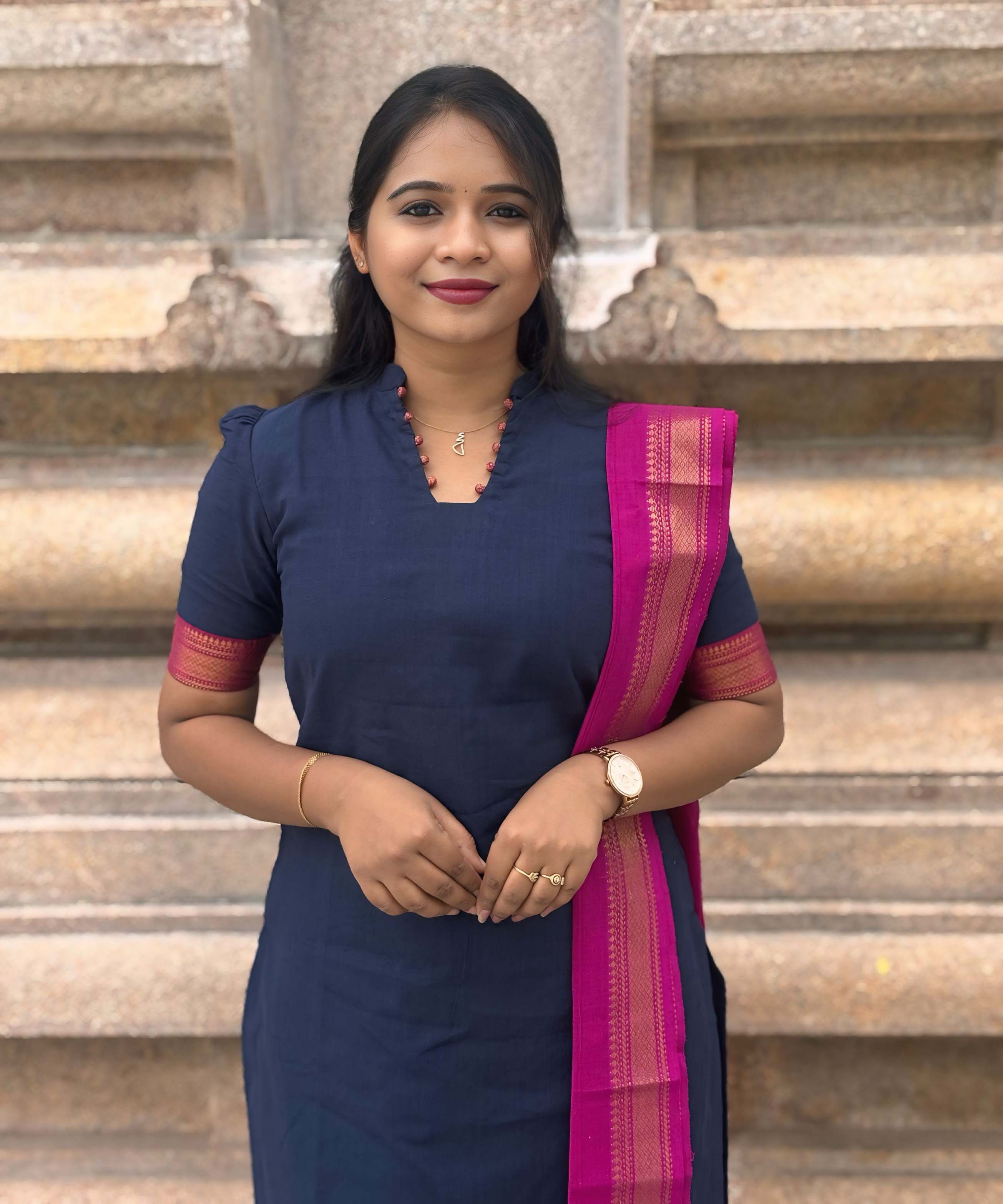 Navy Blue and Pink Color Premium Handloom Mangalagiri Cotton Salwar Set with Pocket / PC004