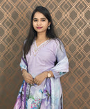 New Floral Lite Purple V Neck 3 piece Salwar Set / ESS145