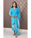 New Floral Sky blue and Green V Neck 3 piece Salwar Set / ESS148