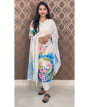 New Floral White and Blue V Neck 3 piece Salwar Set / ESS144