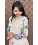 New Floral White and Blue V Neck 3 piece Salwar Set / ESS144