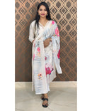 New Floral White and Pink V Neck 3 piece Salwar Set / ESS138