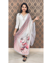 New Floral White and Purple V Neck 3 piece Salwar Set / ESS143