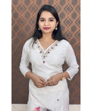 New Floral White and Purple V Neck 3 piece Salwar Set / ESS143