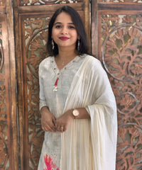 Off-White with floral print Premium Designer Salwar Set / ESS365