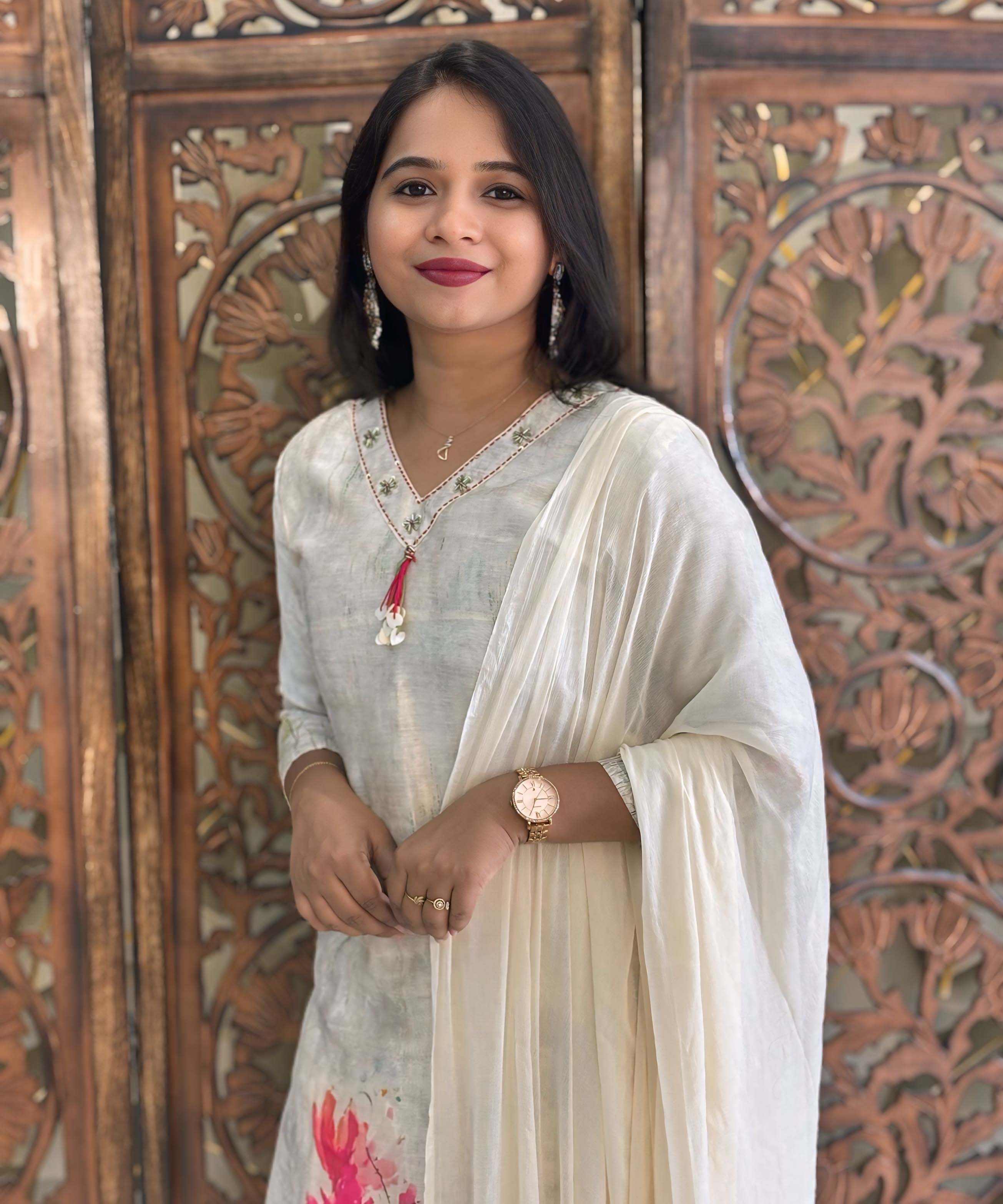 Off-White with floral print Premium Designer Salwar Set / ESS365