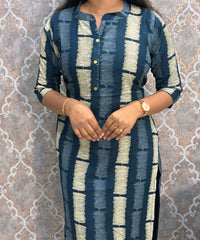 Blue and Beige Office Wear Kurtis with Pocket / LSS205