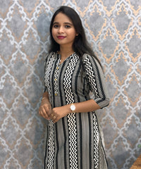 Black and  White Office Wear Kurtis with Pocket / LSS205