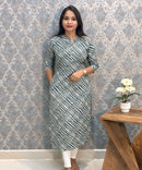 Green and White Office Wear Kurtis with Pocket / LSS205