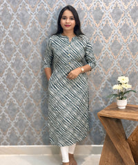 Green and White Office Wear Kurtis with Pocket / LSS205