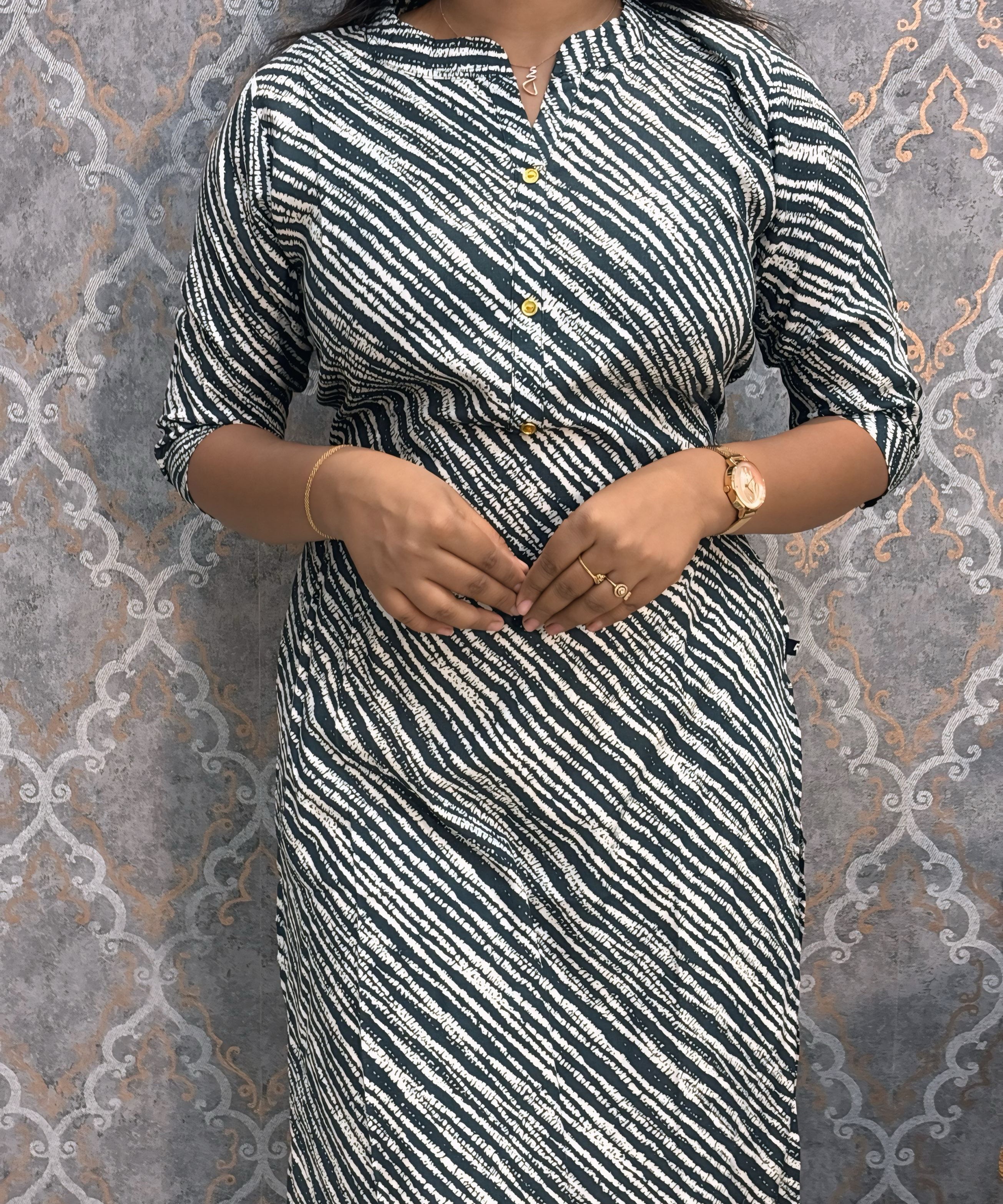 Green and White Office Wear Kurtis with Pocket / LSS205