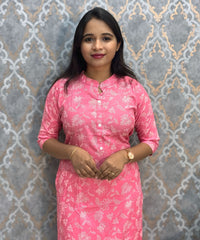 Pink and White Office Wear Kurtis with Pocket / LSS205