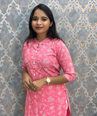 Pink and White Office Wear Kurtis with Pocket / LSS205