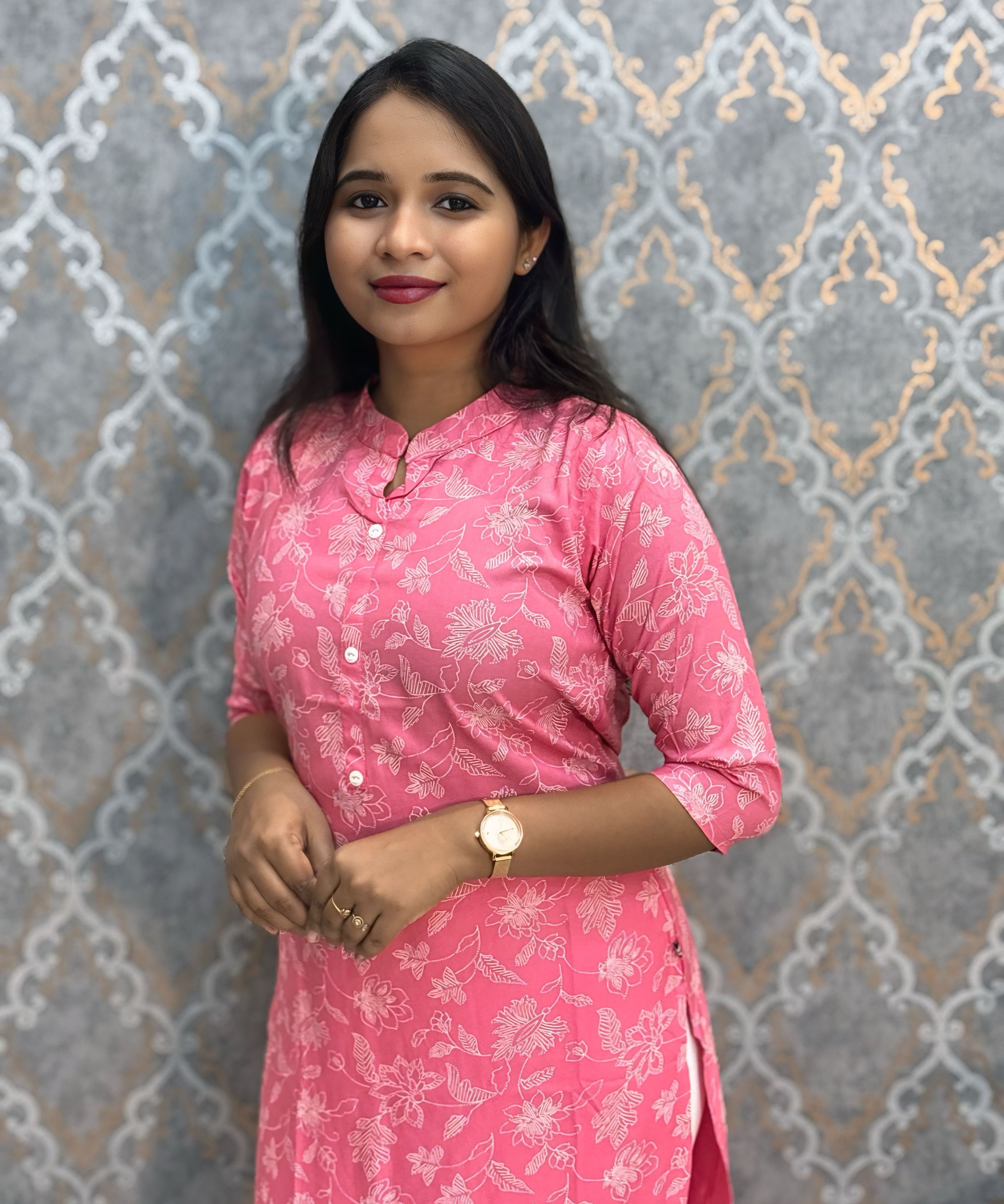 Pink and White Office Wear Kurtis with Pocket / LSS205