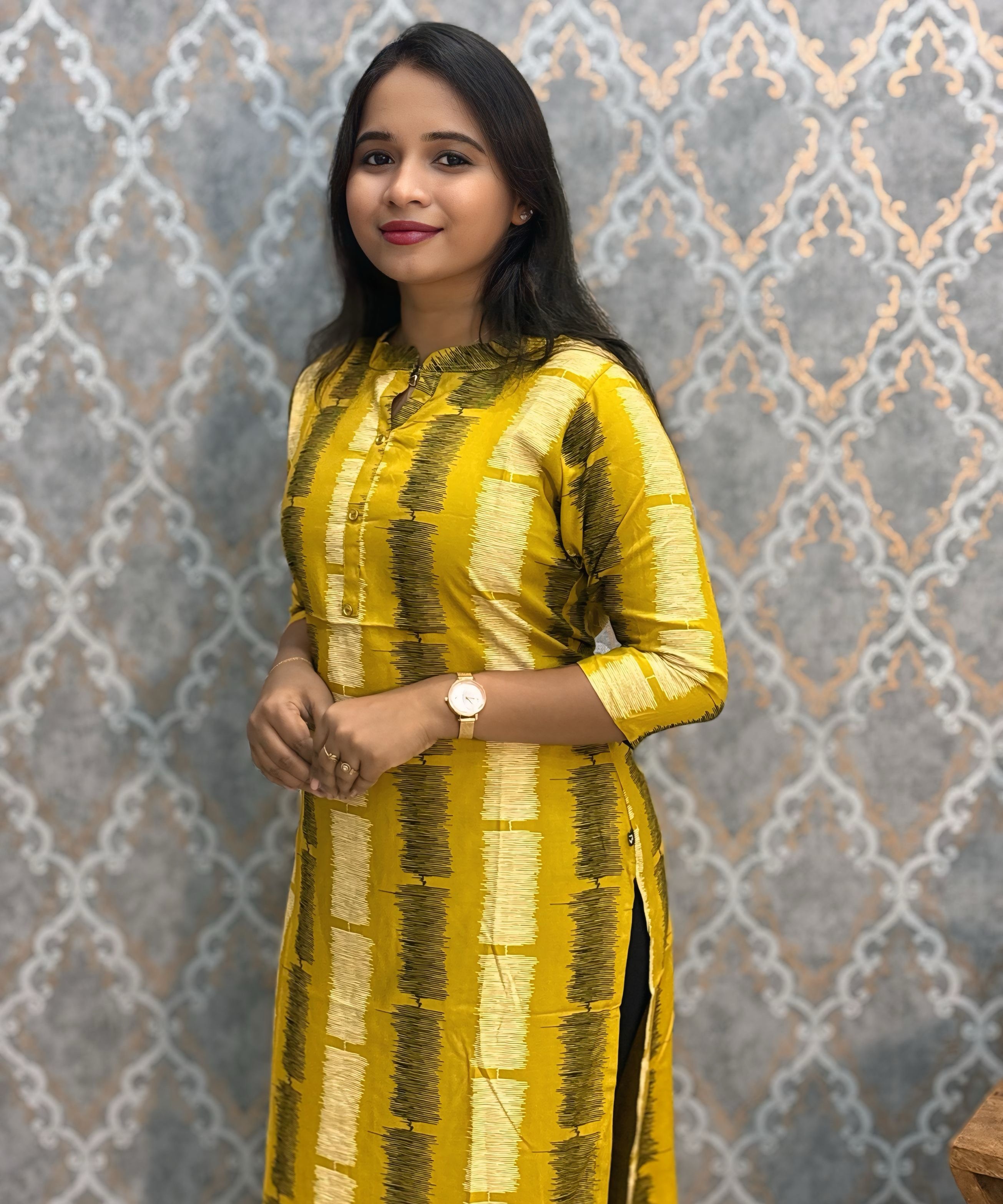 Yellow and Black Office Wear Kurtis with Pocket / LSS205