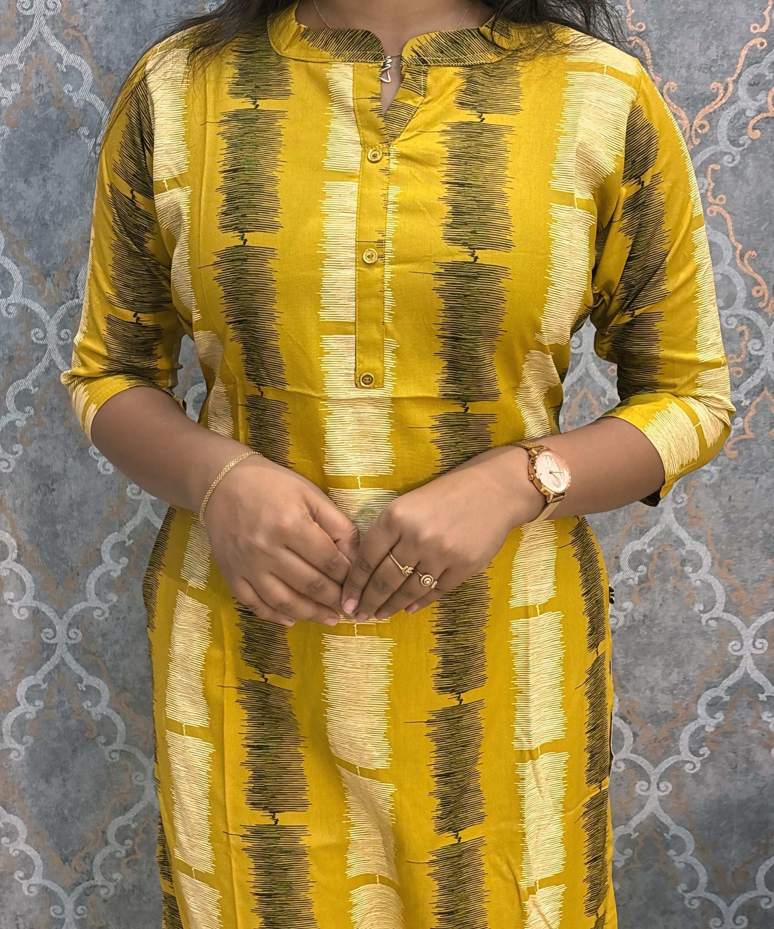 Yellow and Black Office Wear Kurtis with Pocket / LSS205