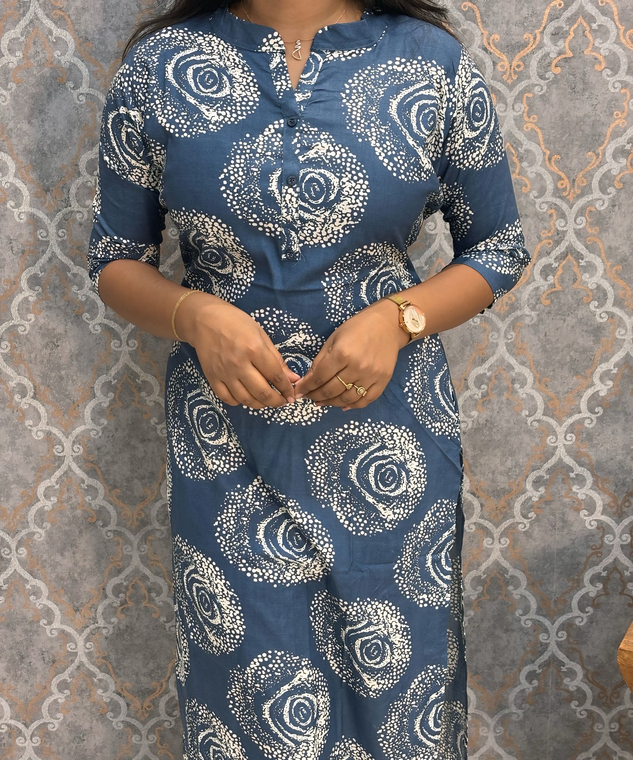 Blue and White Office Wear Kurtis with Pocket / LSS205