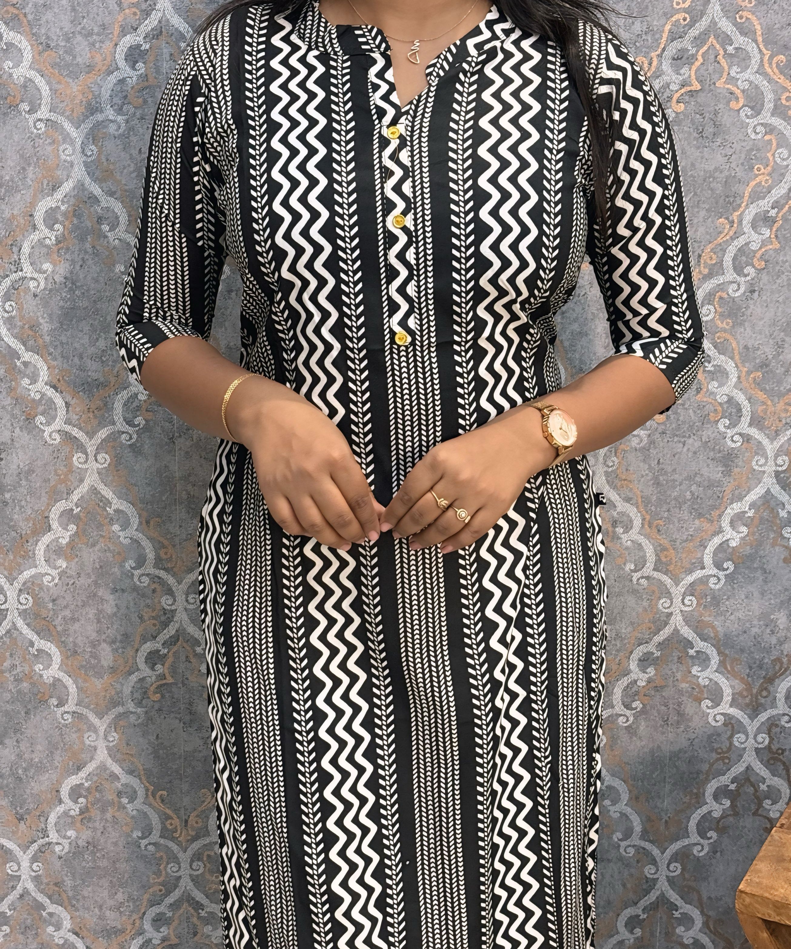 Black and  White Office Wear Kurtis with Pocket / LSS205