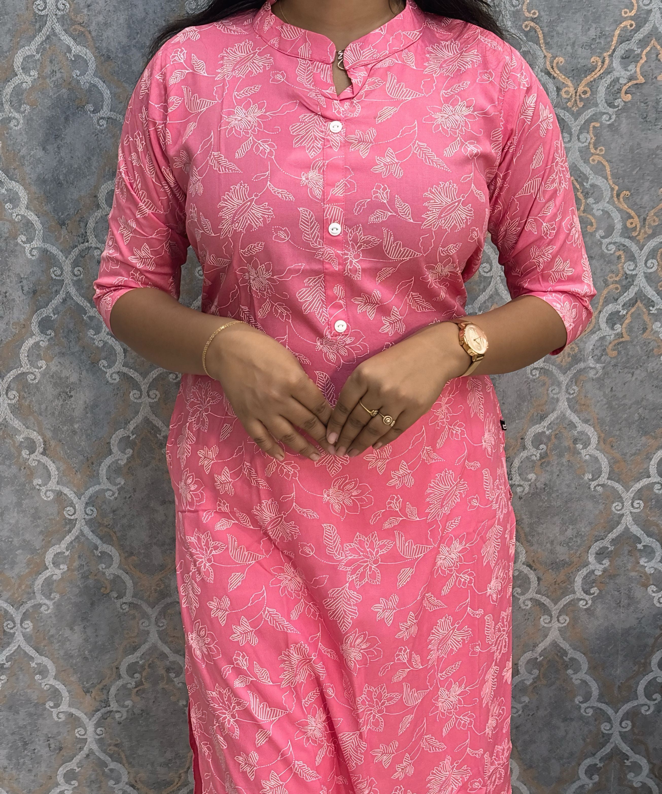 Pink and White Office Wear Kurtis with Pocket / LSS205