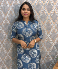 Blue and White Office Wear Kurtis with Pocket / LSS205