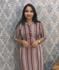 Brown and White Office Wear Kurtis with Pocket / LSS205
