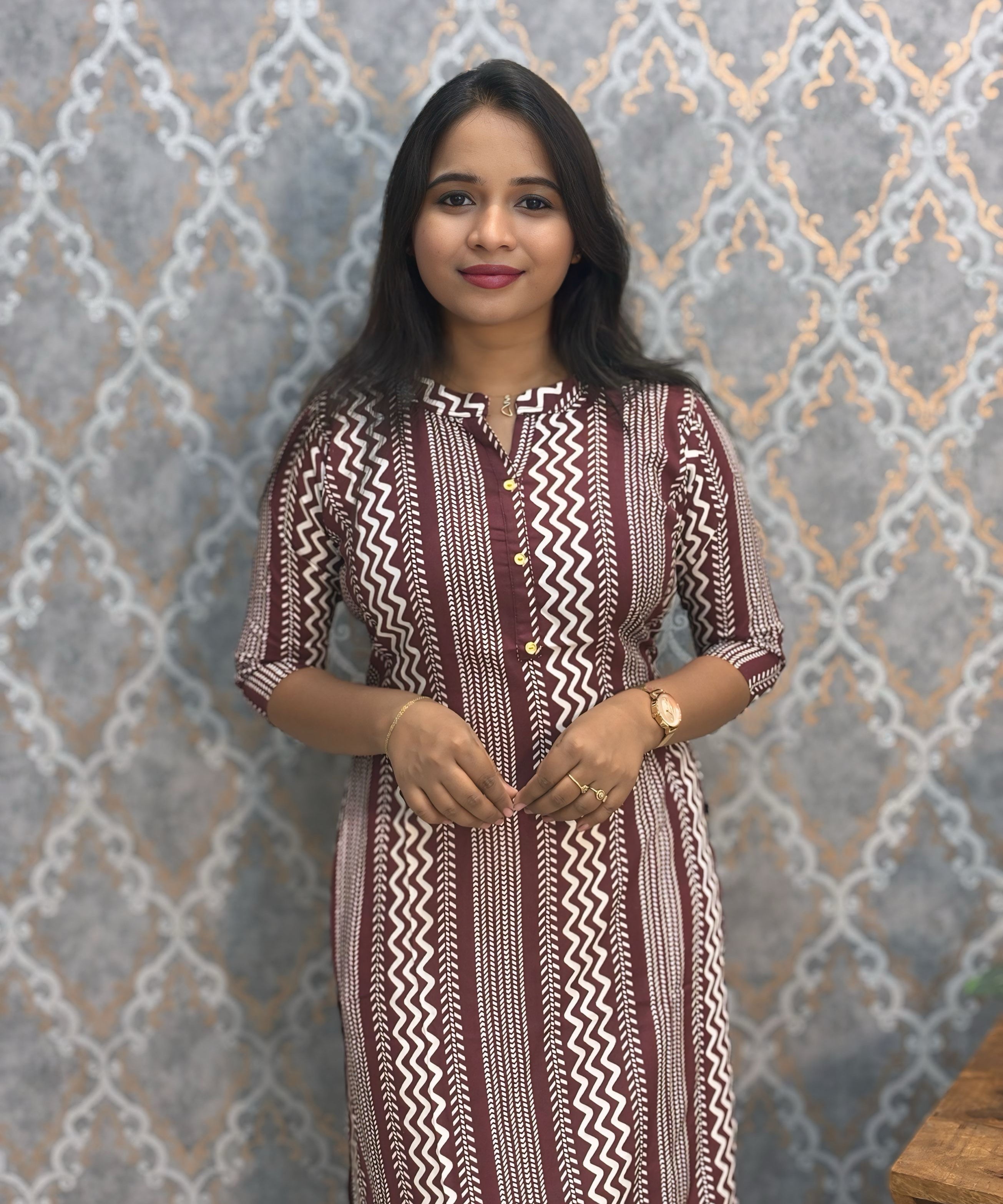 Brown and White Office Wear Kurtis with Pocket / LSS205