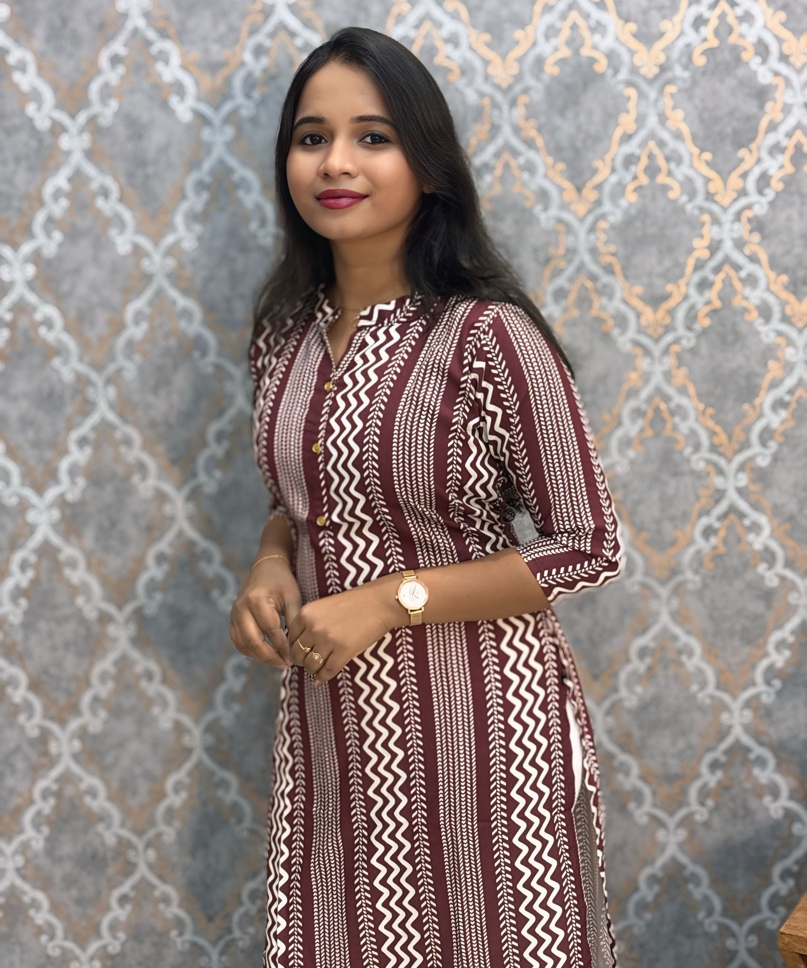 Brown and White Office Wear Kurtis with Pocket / LSS205