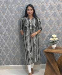 Black and  White Office Wear Kurtis with Pocket / LSS205
