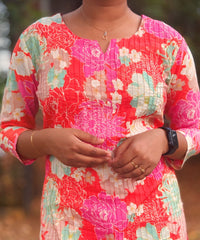 Orange Floral Design Cotton Kurti / RCC157