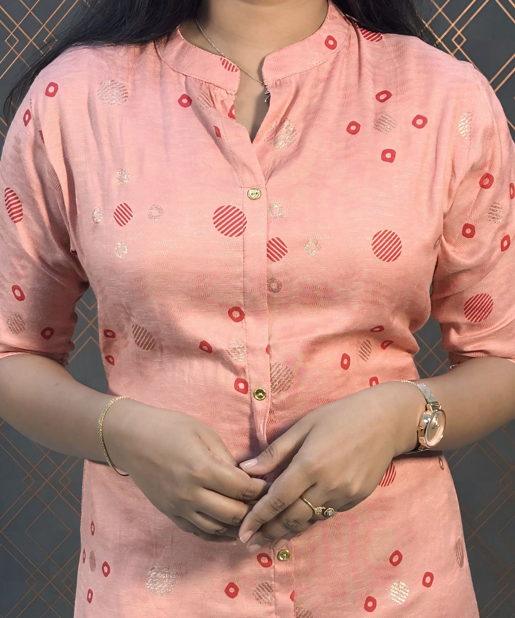 Orange and Pink Dobby Rayon Aline with Pocket Kurti / LSS133