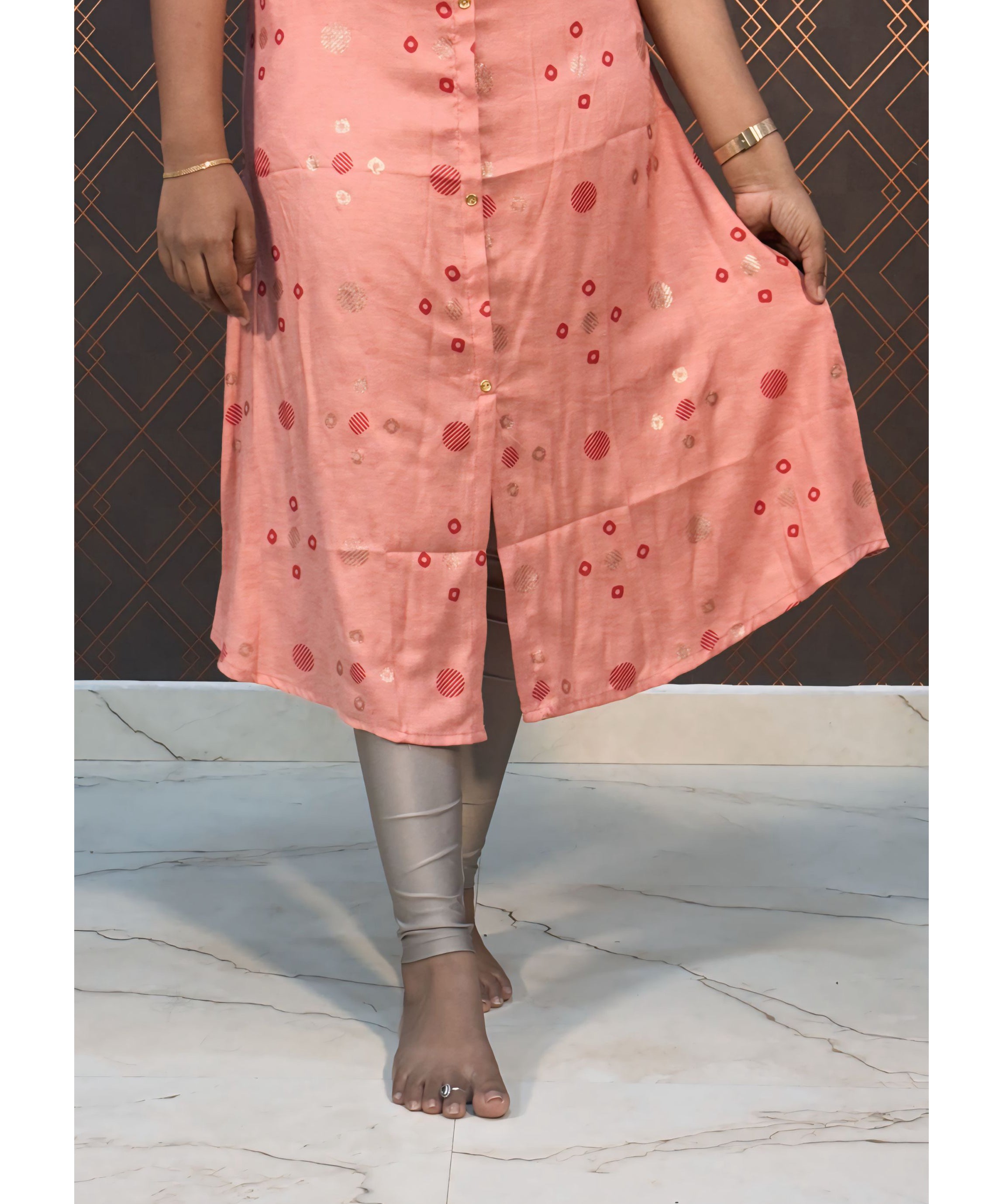 Orange and Pink Dobby Rayon Aline with Pocket Kurti / LSS133