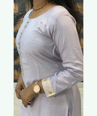 Pastel Lavender Color Premium Silk Cotton Salwar Set with Banarasi Dupatta / ESS285