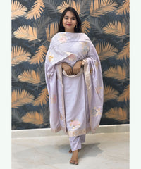 Pastel Lavender Color Premium Silk Cotton Salwar Set with Banarasi Dupatta / ESS285