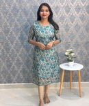 Lite Blue Color Floral Design Potli Neck Pattern Premium Tissue Kurti with Lining / LSS184