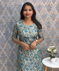 Lite Blue Color Floral Design Potli Neck Pattern Premium Tissue Kurti with Lining / LSS184