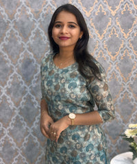 Lite Blue Color Floral Design Potli Neck Pattern Premium Tissue Kurti with Lining / LSS184