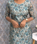 Lite Blue Color Floral Design Potli Neck Pattern Premium Tissue Kurti with Lining / LSS184