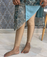 Lite Blue Color Floral Design Potli Neck Pattern Premium Tissue Kurti with Lining / LSS184