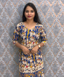 Blue Color Pichwai Cow Hand Block Print Pen Kalamkari Cotton Kurti / LSS232
